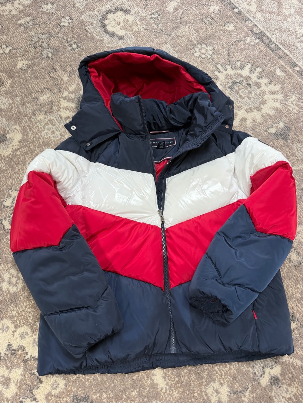 Tommy Hilfiger Navy, Red & White Colorblock Puffer Jacket